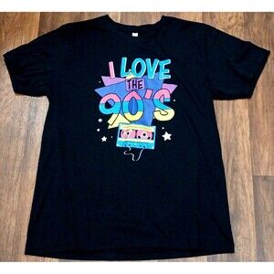 I Love The 90s Graphic Tee Men’s Large Black Retro Y2K Vintage Style Shirt LNC